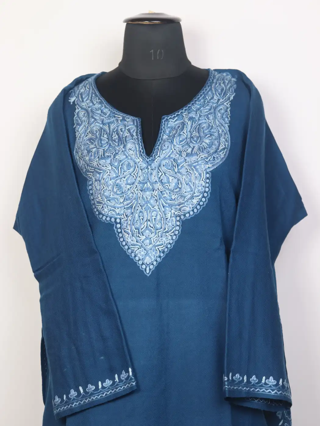 Shajar Blue Kashmiri Pheran with Hand Aari Embroidery in Raffal Wool - Image 2