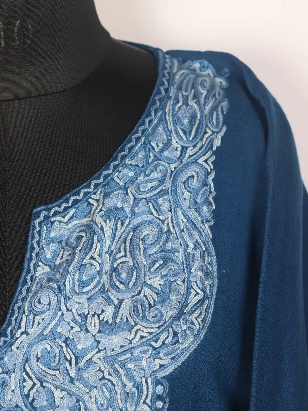 Shajar Blue Kashmiri Pheran with Hand Aari Embroidery in Raffal Wool - Image 3