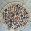 Blue Blossom Garden Kashmiri Wool Namda Rug with Rust Vine Motifs – 4x4 Feet