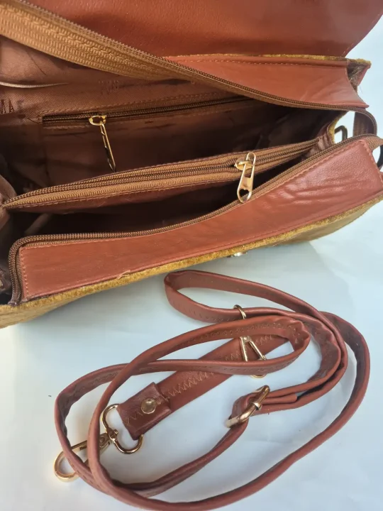 Bushra Kashmiri Brown Dholki Bag with Aari Embroidery - Image 3