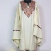 Cream Kashmiri Pheran 3 Pc Set In Cashmilon wool With Aari Embroidery | Zarmin