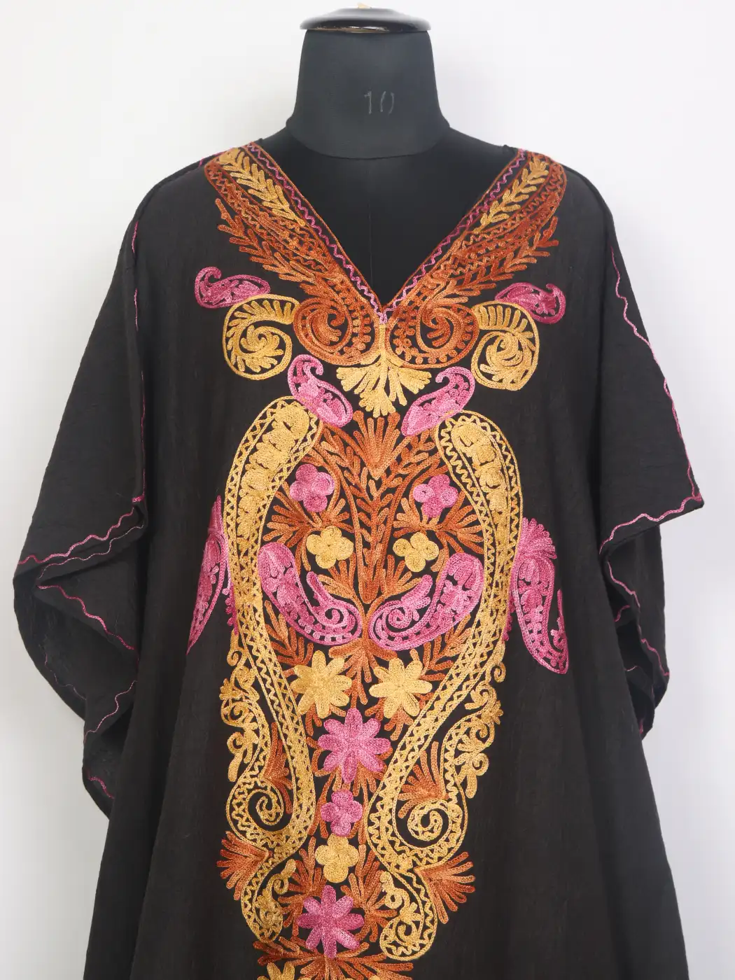 Cyra Kashmiri Long Kaftaan in Crush Cotton with Aari Work Black - Image 2