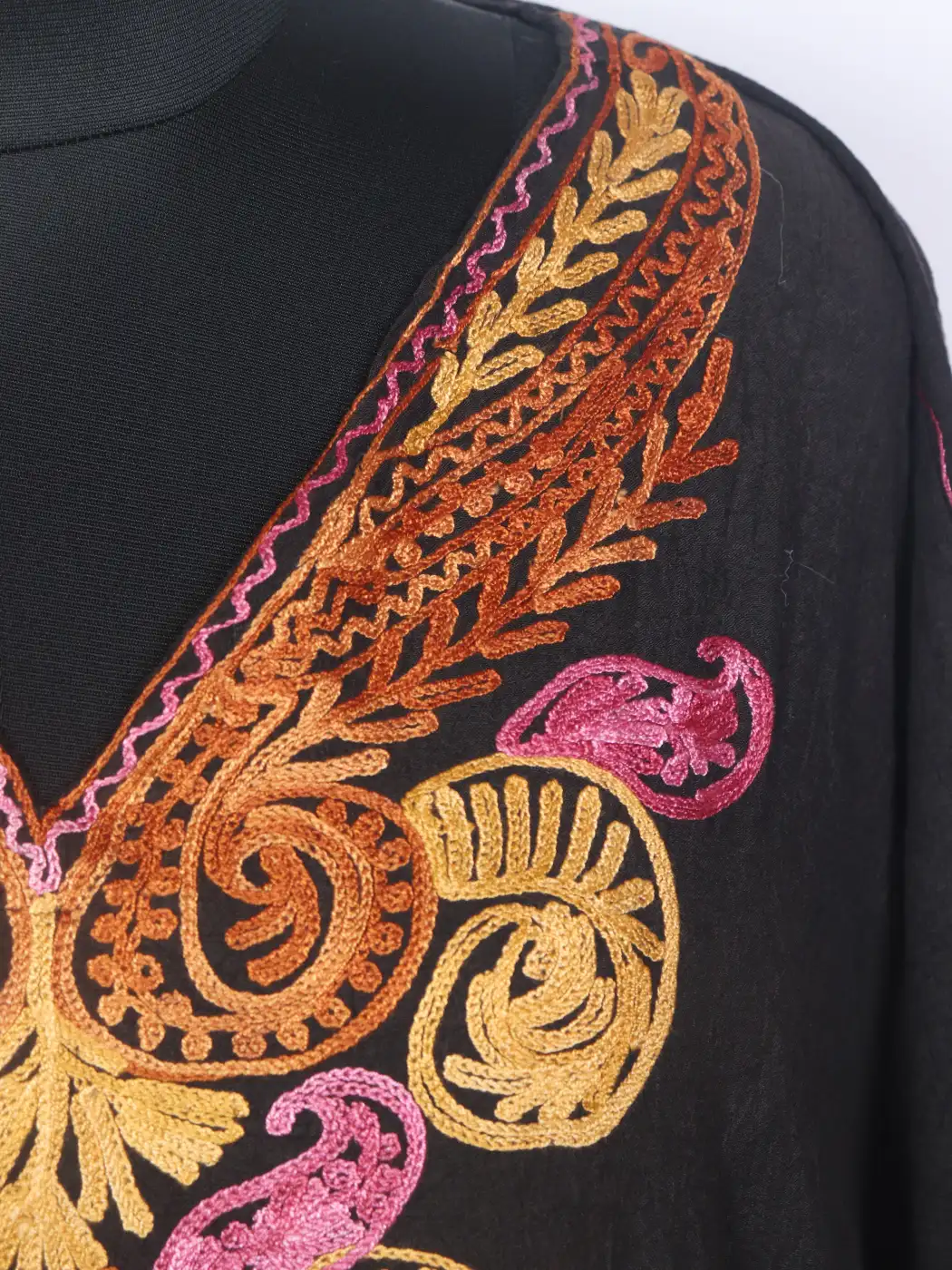 Cyra Kashmiri Long Kaftaan in Crush Cotton with Aari Work Black - Image 3