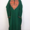 Dark Green Kashmiri Cashmilon Embroidered Pheran with Aari Work