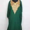 Dua Kashmiri Raffal Wool Botte Tilla Work Pheran Dark Green
