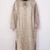 Erum Kashmiri Pheran In Raffal With Wool Hand Sozni Lakeer Jaal Designer | Beige