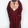 Fadwa Kashmiri Pheran In Cashmilon Wool With Aari Embroidery | Maroon