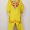 Farasa Yellow Kashmiri Girls 2pc Pheran Set With Aari Work In Cashmilon Wool (2 to 3Y)