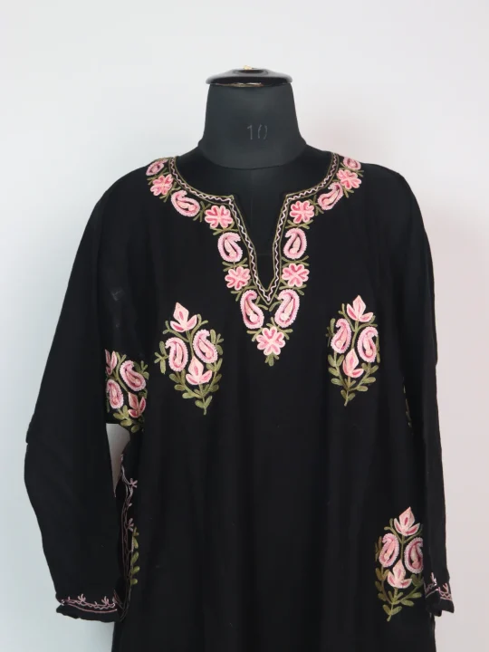 Black Kashmiri Pheran 3 Pc Set In Cashmilon wool With Aari Work | Shumaila - Image 2