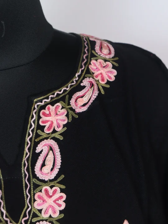 Black Kashmiri Pheran 3 Pc Set In Cashmilon wool With Aari Work | Shumaila - Image 3