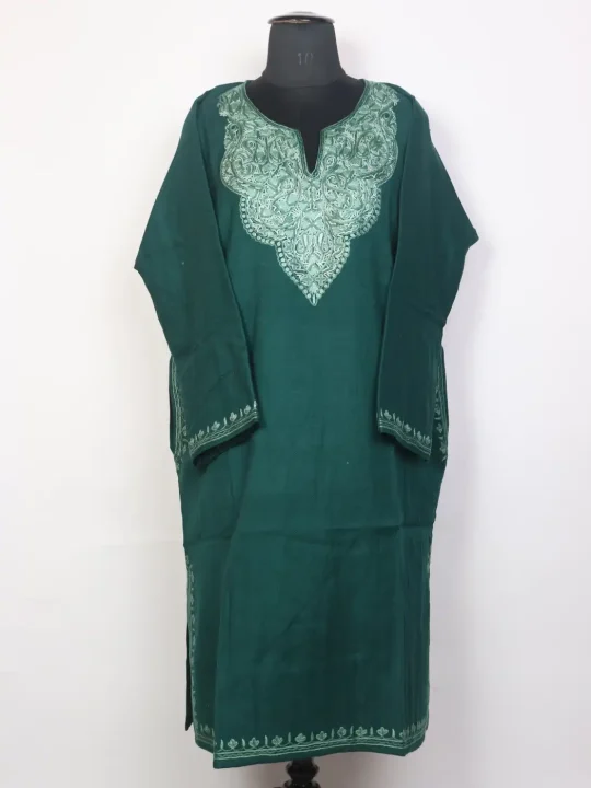 Gulafreen Kashmiri Green Pheran with Hand Aari Embroidery in Raffal Wool