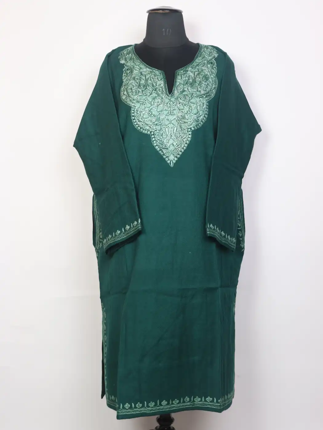 Gulafreen Kashmiri Green Pheran with Hand Aari Embroidery in Raffal Wool