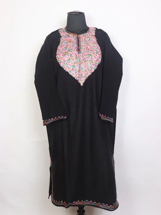 Gulposh Black Kashmiri Cashmilon Pheran with Aari Embroidery