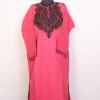 Pink Kashmiri Pheran Cashmilon With Black Aari Embroidered