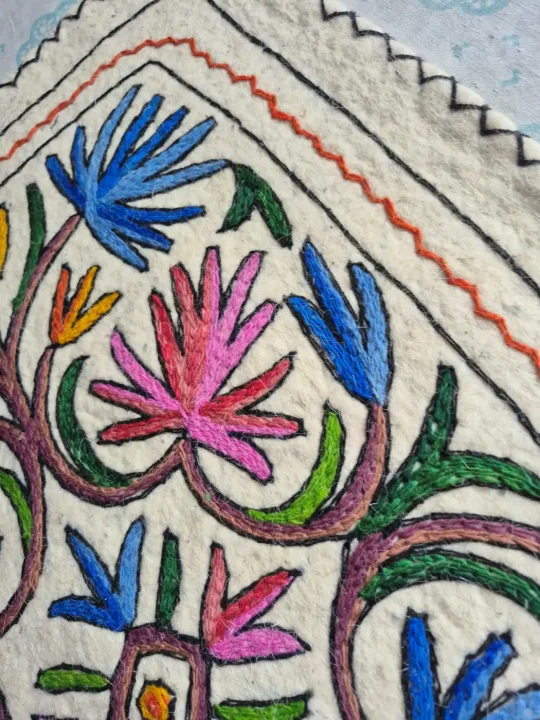 Gulrang Hand Embroidered Wool Rug – Traditional Kashmiri Floral Design | 3 × 2 ft - Image 2