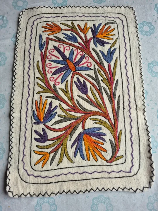 Gulrang Sadaf Hand Embroidered Namda Rug – Purple & Orange Floral Design | 3×2 ft