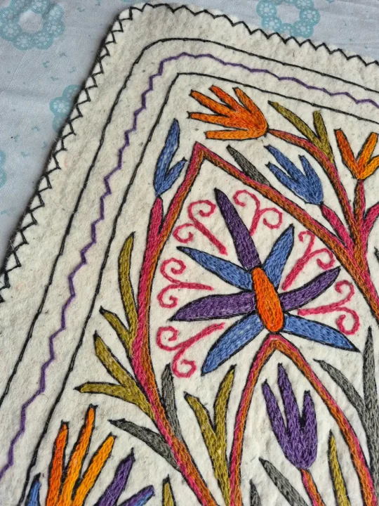 Gulrang Sadaf Hand Embroidered Namda Rug – Purple & Orange Floral Design | 3×2 ft - Image 3