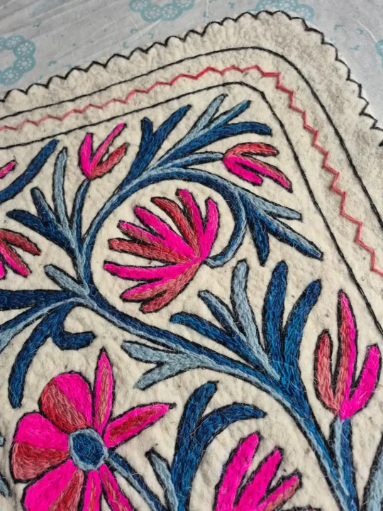 Gulshan-e-Noor Hand Embroidered Namda Rug – Pink & Blue Floral Design | 3×2 ft - Image 2
