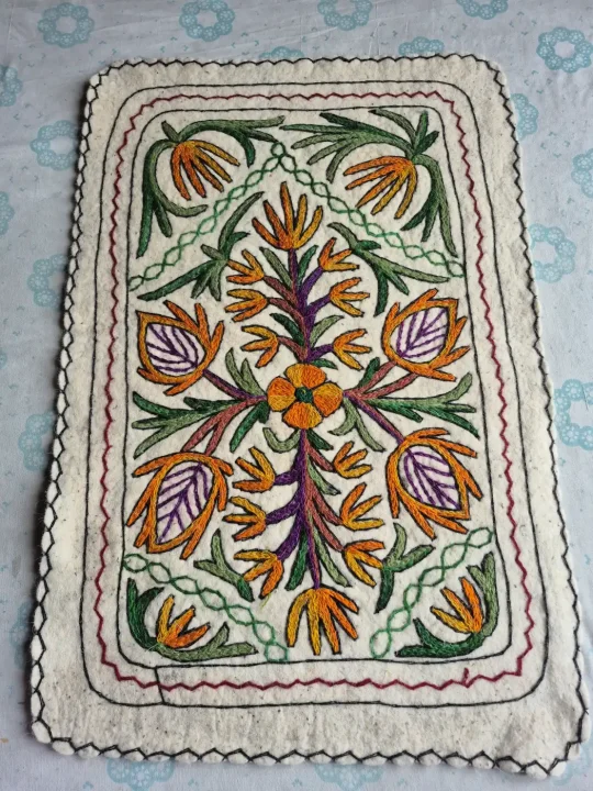 Gulshan-e-Rang Hand Embroidered Namda Rug – Floral Design | 3×2 ft