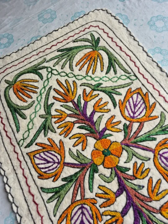 Gulshan-e-Rang Hand Embroidered Namda Rug – Floral Design | 3×2 ft - Image 2