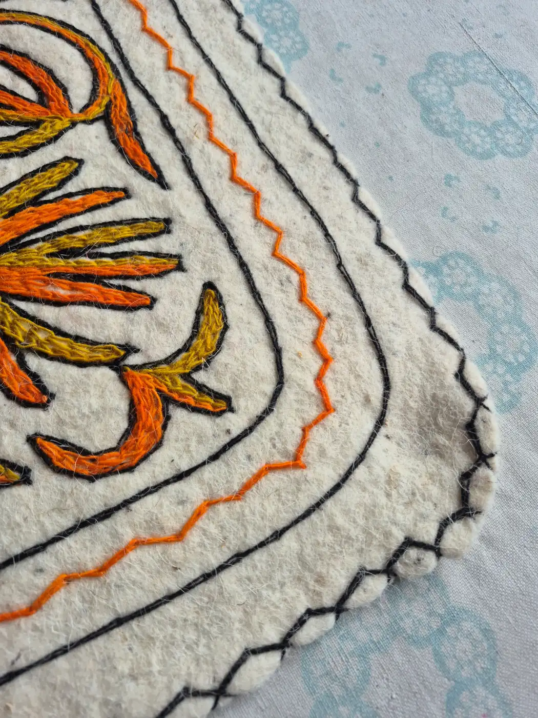 Gulzar Hand Embroidered Namda Rug – Orange Floral Design | 3×2 ft - Image 3