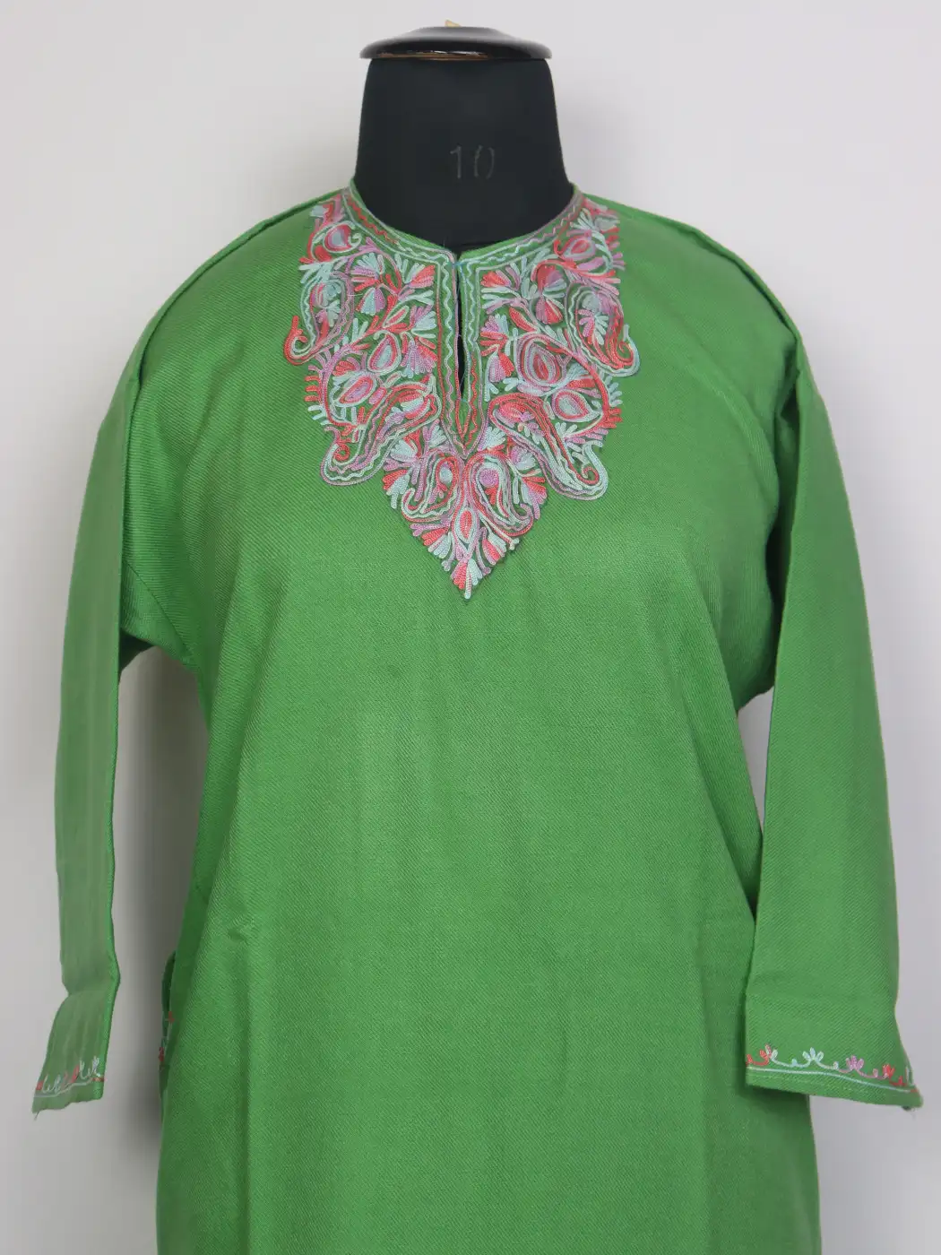 Hadeer Kashmiri Girls Pheran with Aari Work in Green Cashmilon Wool (12 to 13Y) - Image 2