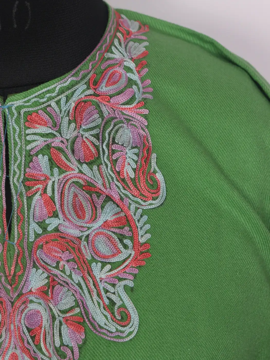 Hadeer Kashmiri Girls Pheran with Aari Work in Green Cashmilon Wool (12 to 13Y) - Image 3