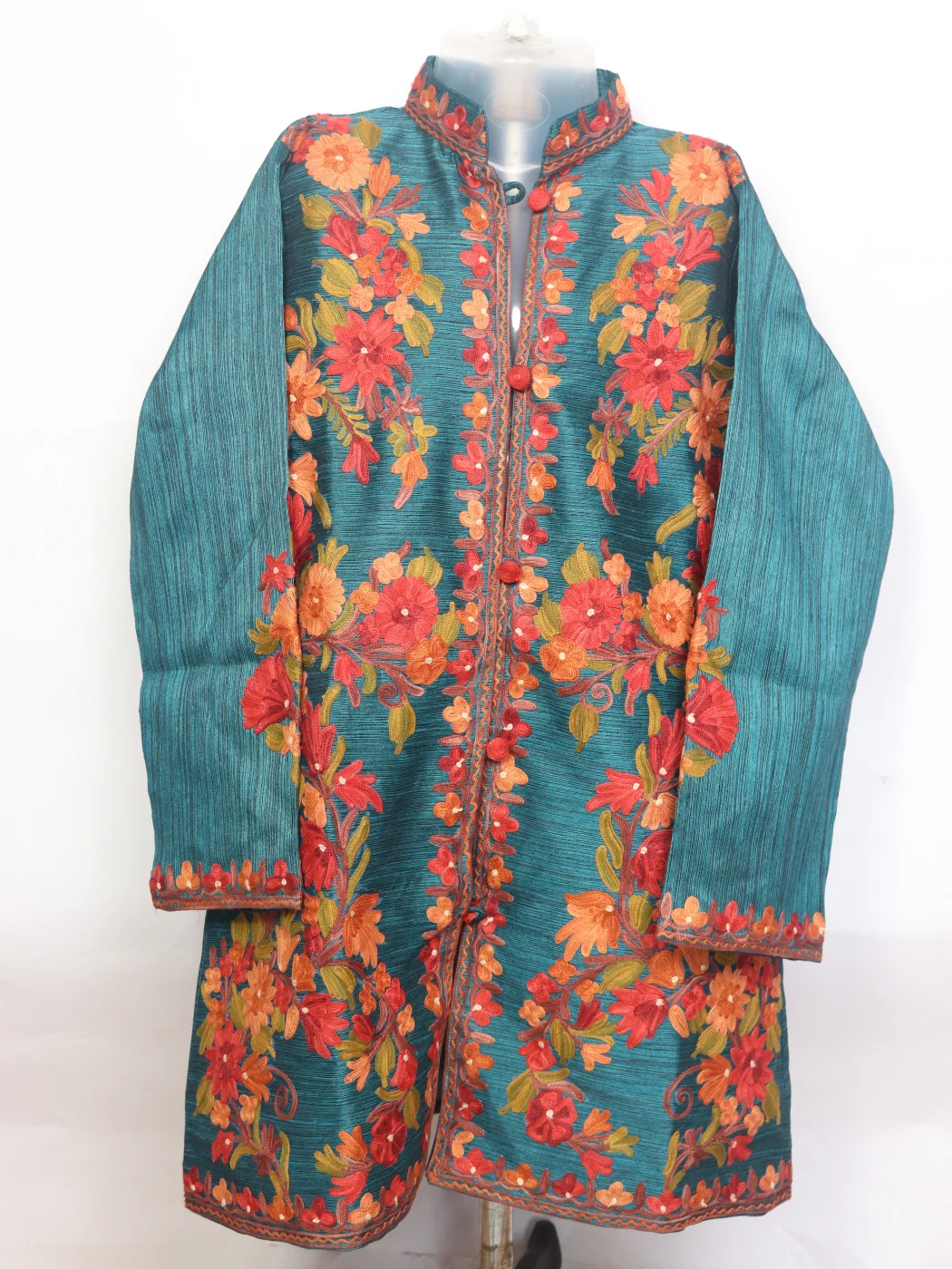Kashmiri Hadiya Silk Coat Short Aari Embroidered
