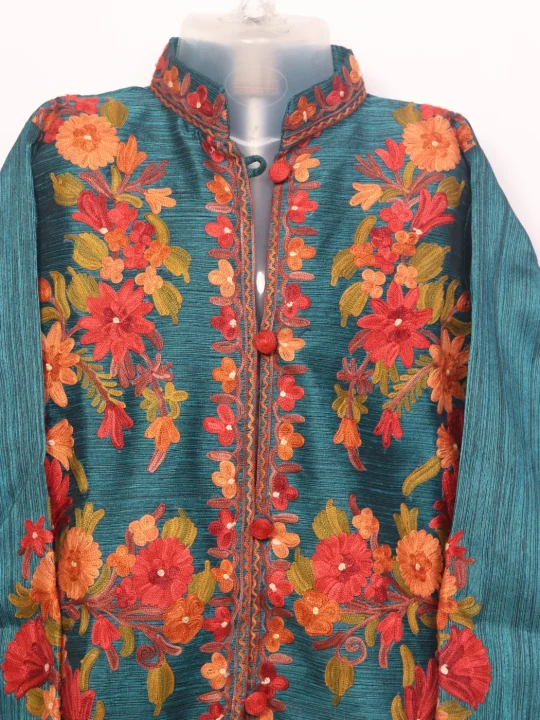 Kashmiri Hadiya Silk Coat Short Aari Embroidered - Image 2