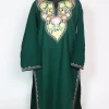 Kashmiri Pheran Bottle Green In Cashmilon Wool With Aari Embroidery | Haleema