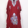 Hamna Maroon Kashmiri Long Kaftaan in Crush Cotton with Aari Work