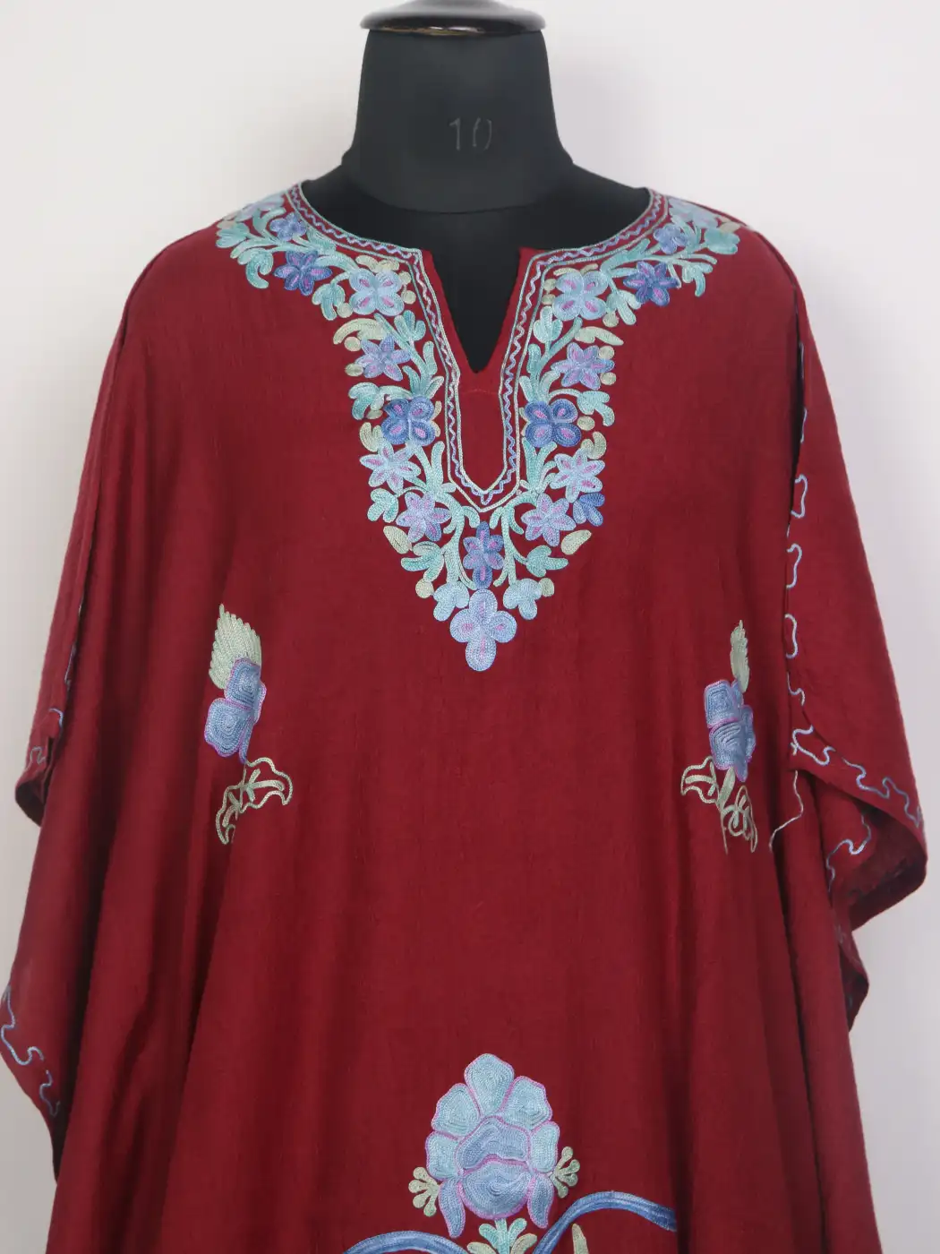 Hamna Maroon Kashmiri Long Kaftaan in Crush Cotton with Aari Work - Image 2