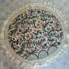 Hand Embroidered Kashmiri Namda Round Rug with Bird and Botanical Garden Motifs – 5x5 Feet