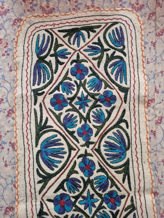 Hand Embroidered Kashmiri Namda Runner with Geometric Floral Motifs and Blue Threadwork -6x2 - Image 2