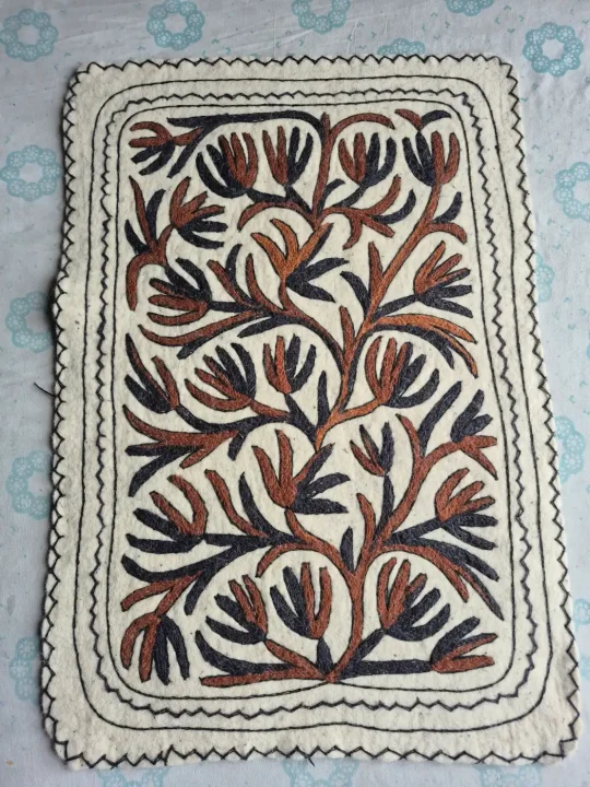 Kashmiri Hand Embroidered Wool Namda 3 × 2 ft – Gul Afshan | Floral Design