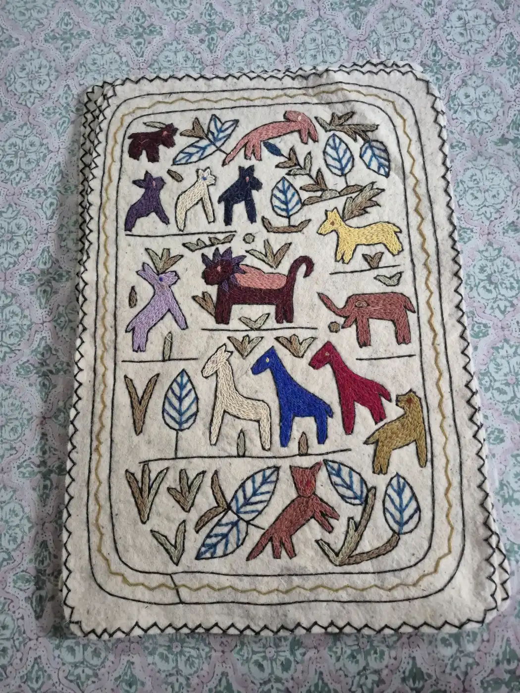 Animals Hand Embroidered Wool Namda 3 × 2 ft