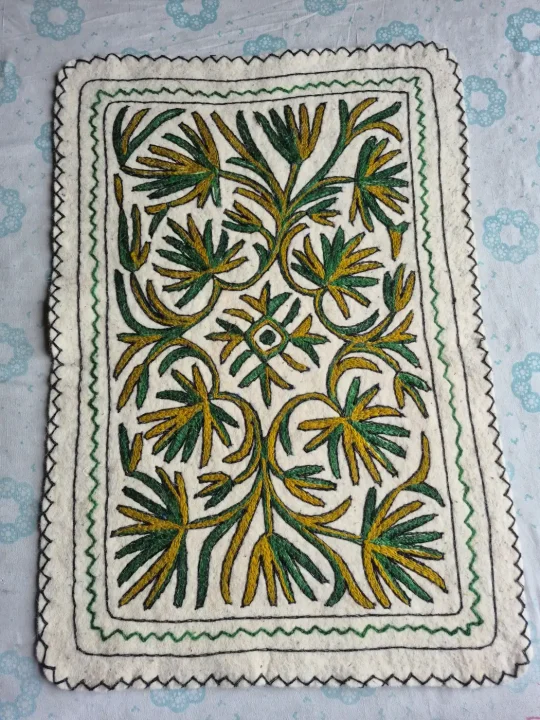 Wool Namda Hand Embroidered  3 × 2 ft – Sabz Bahaar | Kashmiri Floral Design