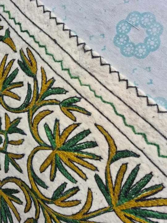Wool Namda Hand Embroidered  3 × 2 ft – Sabz Bahaar | Kashmiri Floral Design - Image 3