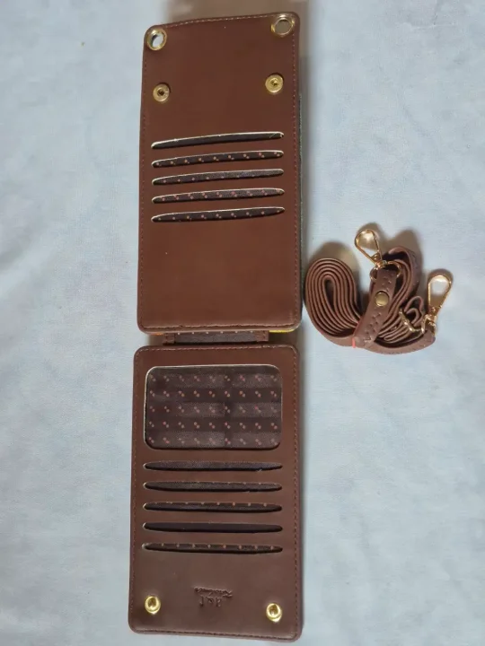 Haneen Kashmiri Brown Mobile And Card Sling Bag with Aari Embroidery - Image 3