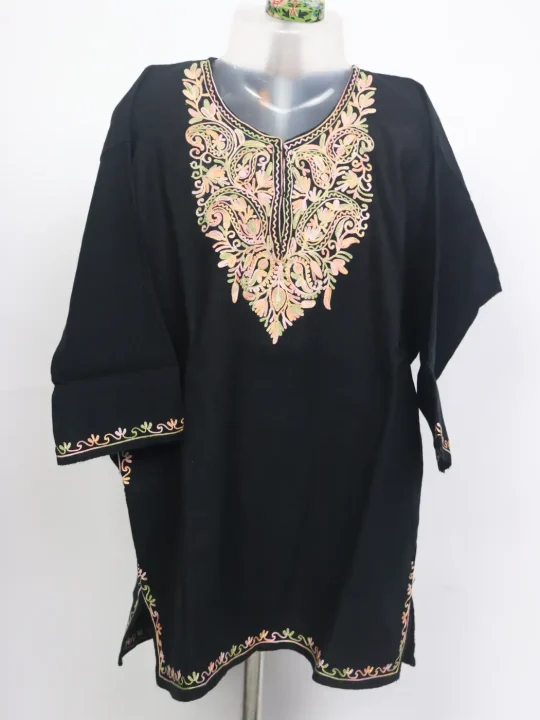 Haseena Black Cashmilon Wool Kashmiri Girls Pheran With Aari Work (3 to 4Y)