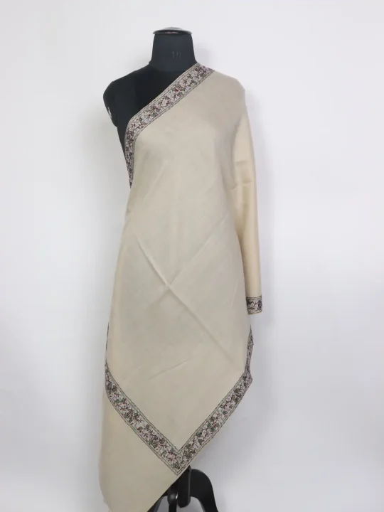 Haya Kashmiri Hand Sozni Embroidered Beige Stole