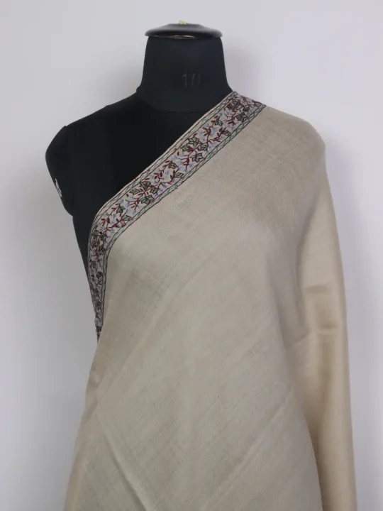 Haya Kashmiri Hand Sozni Embroidered Beige Stole - Image 2