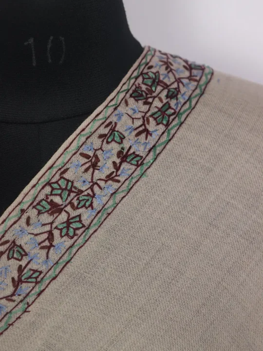 Haya Kashmiri Hand Sozni Embroidered Beige Stole - Image 3