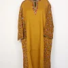 Mustard Kashmiri Pheran Raffal Wool Hand Sozni Paper Mache Side Jaal Embroidery | Hifza