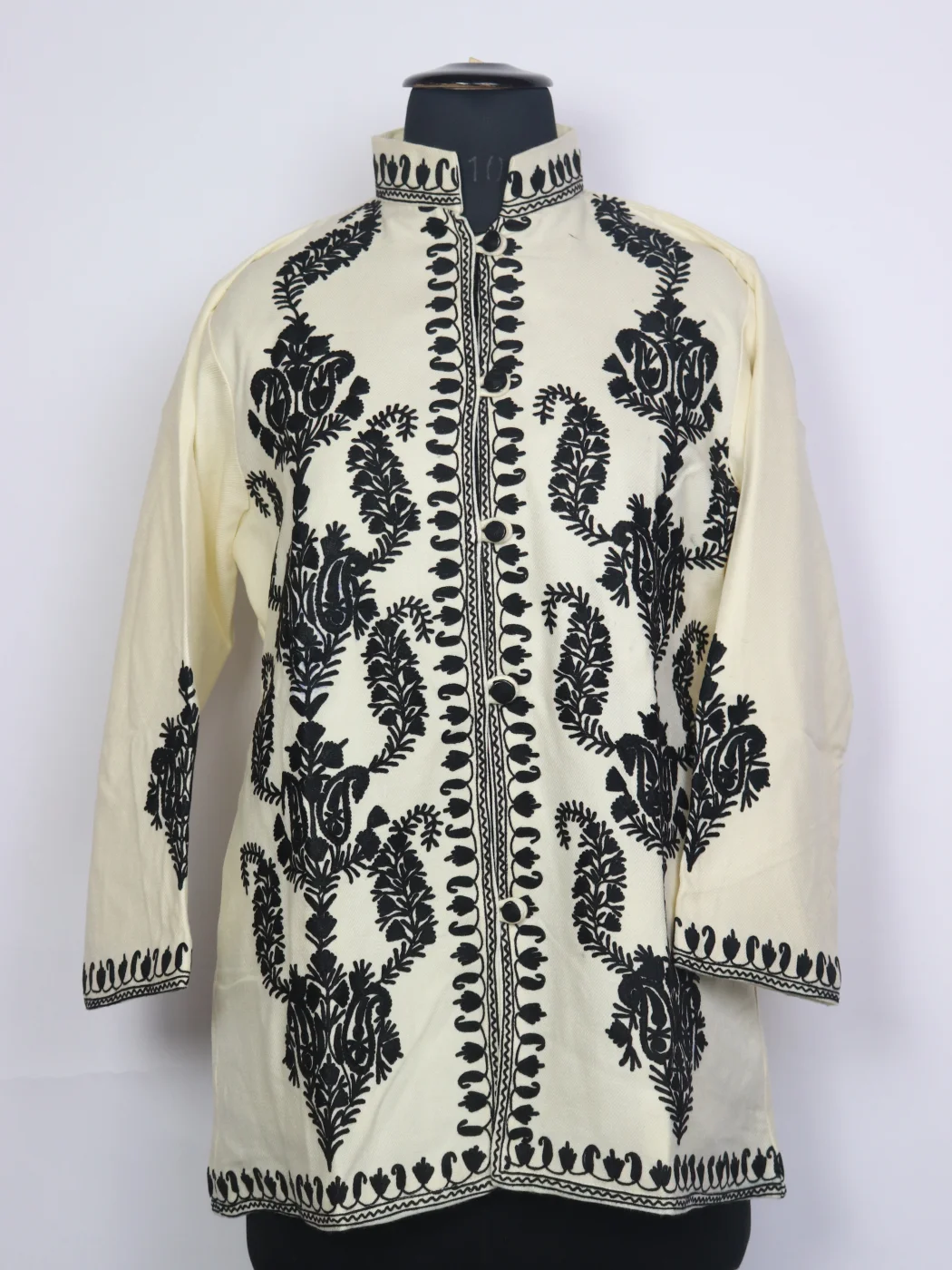 Hina Kashmiri Cream Cashmilon Wool Short Aari Embroidery Coat