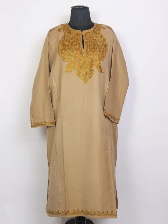 Hoor Kashmiri Aari Embroidered Beige Cashmilon Pheran