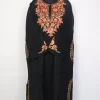 Black Kashmiri Pheran In Raffal Wool With Hand Sozni and Paper Mache Embroidery | Hooriya