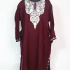 Wine Kashmiri Pheran In Cashmilon Wool With Aari Embroidery | Huma
