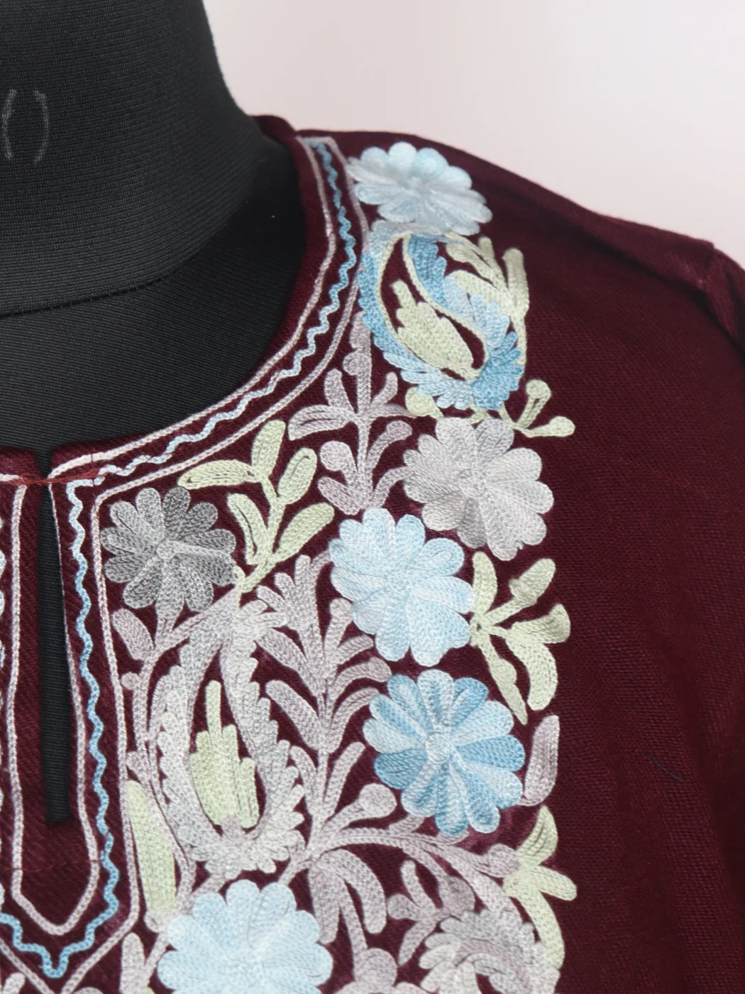 Wine Kashmiri Pheran In Cashmilon Wool With Aari Embroidery | Huma - Image 3