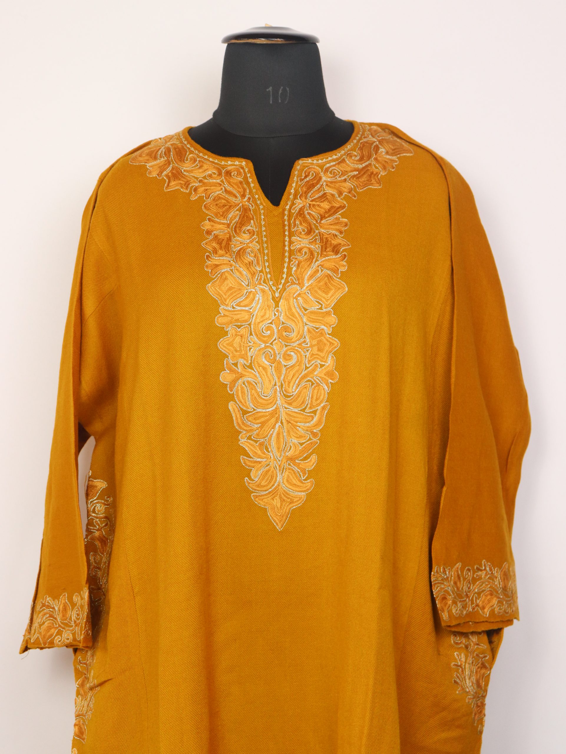 Seerat Yellow Kashmiri Cashmilon Wool Pheran For Women With Aari Work - Image 2